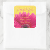 Roze Gerbera Daisy Geel Baby shower Dank u Vierkante Sticker (Tas)