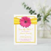 Roze Gerbera Daisy Gele Lint Trouwdag Save The Date (Staand voorkant)