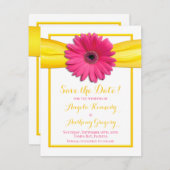 Roze Gerbera Daisy Gele Lint Trouwdag Save The Date (Voorkant / Achterkant)