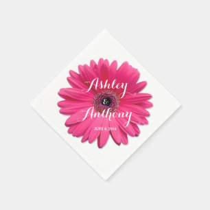 Roze Gerbera Daisy gepersonaliseerde bruiloft Servet