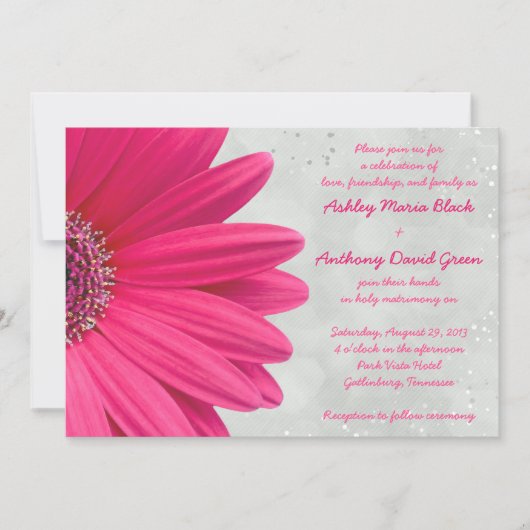 Roze Gerbera Daisy Gray Gray Weddenschap Kaart (Voorkant)