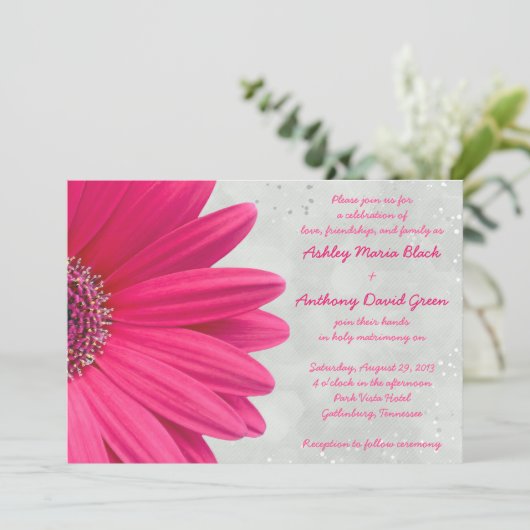 Roze Gerbera Daisy Gray Gray Weddenschap Kaart (Staand voorkant)