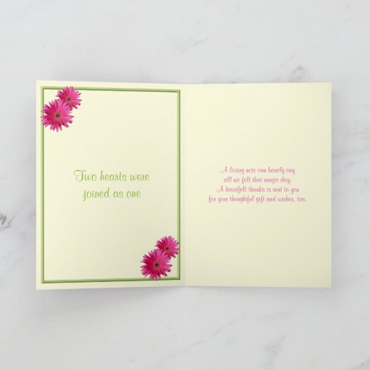 Roze Gerbera Daisy Green bruiloft foto Dank u Bedankkaart (Binnen)