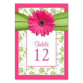 Roze Gerbera Daisy Green Damask Tafelnummer Kaart