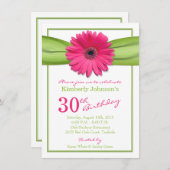 Roze Gerbera Daisy Green Ribbon 30th Birthday Kaart (Voorkant / Achterkant)