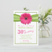 Roze Gerbera Daisy Green Ribbon 30th Birthday Kaart (Staand voorkant)