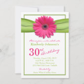 Roze Gerbera Daisy Green Ribbon 30th Birthday Kaart (Voorkant)