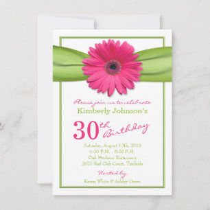 Roze Gerbera Daisy Green Ribbon 30th Birthday Kaart