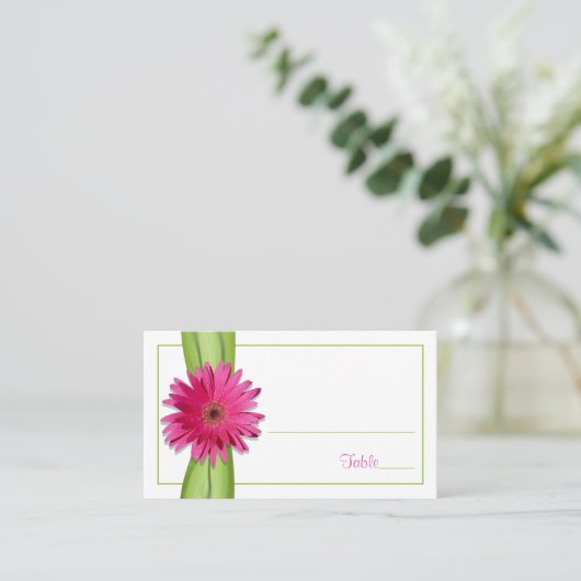 Roze Gerbera Daisy Green Ribbon Place Card Plaatskaartje (Staand voorkant)