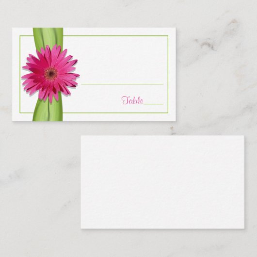 Roze Gerbera Daisy Green Ribbon Place Card Plaatskaartje (Voorkant / Achterkant)