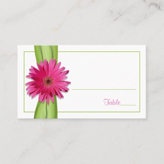 Roze Gerbera Daisy Green Ribbon Place Card Plaatskaartje (Voorkant)