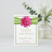 Roze Gerbera Daisy Green Ribbon sparen de Datum Save The Date (Staand voorkant)