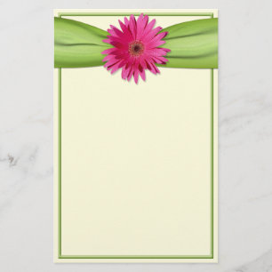 Roze Gerbera Daisy Green Ribbon Stationery Briefpapier