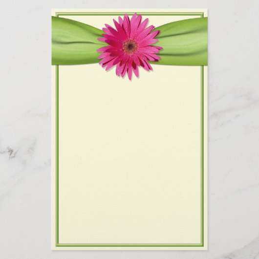 Roze Gerbera Daisy Green Ribbon Stationery Briefpapier (Voorkant)