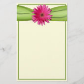 Roze Gerbera Daisy Green Ribbon Stationery Briefpapier (Achterkant)