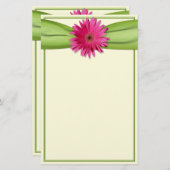 Roze Gerbera Daisy Green Ribbon Stationery Briefpapier (Voorkant / Achterkant)