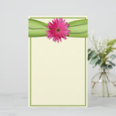 Roze Gerbera Daisy Green Ribbon Stationery Briefpapier (Staand voorkant)