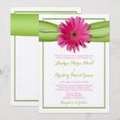 Roze Gerbera Daisy Green Ribbon Wedding Invitation Kaart (Voorkant / Achterkant)