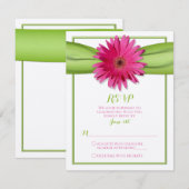 Roze Gerbera Daisy Green Ribbon Wedding RSVP (Voorkant / Achterkant)
