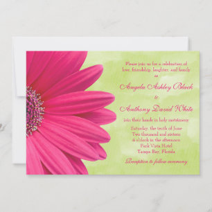 Roze Gerbera Daisy Green Wedding Invitation Kaart