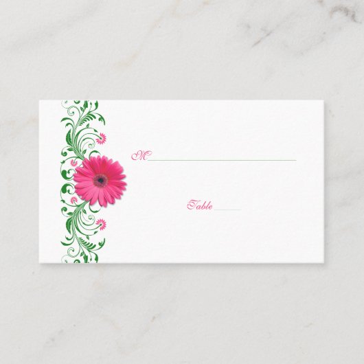 Roze Gerbera Daisy Green Wedding Place Card Plaatskaartje (Voorkant)