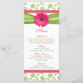 Roze Gerbera Daisy Groene Bloemen Trouwmenu Menu (Voorkant)