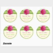 Roze Gerbera Daisy Groene Bruiloft Save the Date Ronde Sticker (Vel)