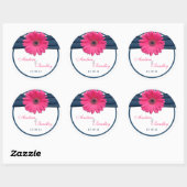 Roze Gerbera Daisy Marine Blauw Bruiloft Ronde Sticker (Vel)