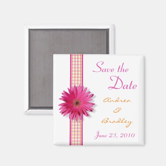  Roze Gerbera Daisy Monogram Magnet (Voorkant / Achterkant)