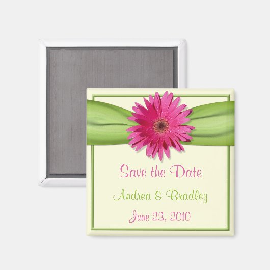  Roze Gerbera Daisy Monogram Magnet (Voorkant / Achterkant)