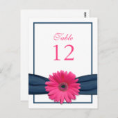 Roze Gerbera Daisy Navy Ribbon Tafelnummer Kaart (Voorkant / Achterkant)