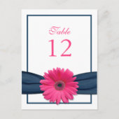 Roze Gerbera Daisy Navy Ribbon Tafelnummer Kaart (Voorkant)