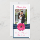 Roze Gerbera Daisy Navy Ribbon Wedding Bedankt (Voorkant)