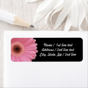 Roze Gerbera Daisy op Black   Retouradres Etiket
