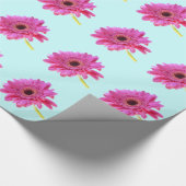Roze Gerbera Daisy op blauwe achtergrond Cadeaupapier (Hoek)