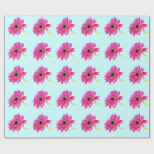 Roze Gerbera Daisy op blauwe achtergrond Cadeaupapier (Vlak)