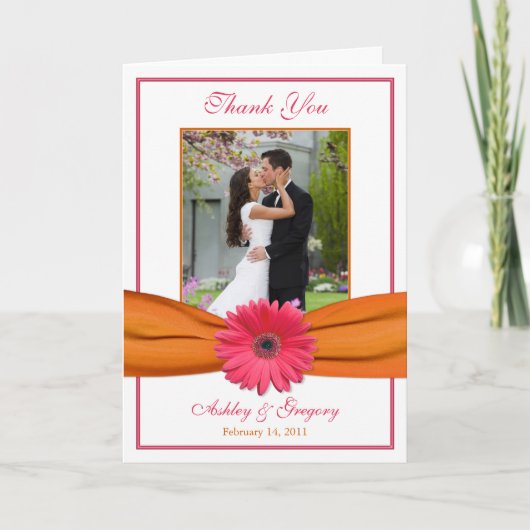 Roze Gerbera Daisy Orange Photo Wedding Thank u Bedankkaart (Voorkant)