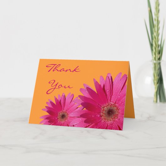 Roze Gerbera Daisy Orange Wedding Thank You Bedankkaart (Voorkant)