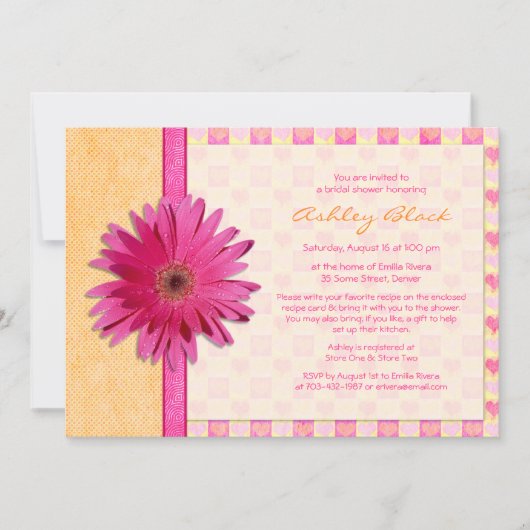 Roze Gerbera Daisy Oranje Bridal Shower Kaart (Voorkant)
