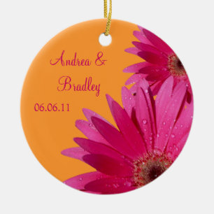 Roze Gerbera Daisy Oranje bruiloft of Jubileum Keramisch Ornament