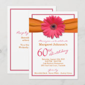 Roze Gerbera Daisy Oranje Ribbon 60th Birthday Kaart (Voorkant / Achterkant)