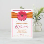 Roze Gerbera Daisy Oranje Ribbon 60th Birthday Kaart (Staand voorkant)