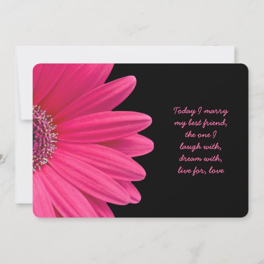 Roze Gerbera Daisy over uitnodiging voor een zwart (Achterkant)