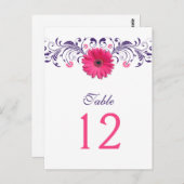 Roze Gerbera Daisy Paarse Bloemen Tafel Nummer Kaa Briefkaart (Voorkant / Achterkant)