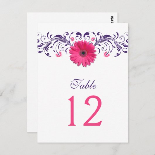 Roze Gerbera Daisy Paarse Bloemen Tafel Nummer Kaa Briefkaart (Voorkant / Achterkant)