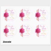 Roze Gerbera Daisy Plaid Lint Bruiloft Ronde Sticker (Vel)