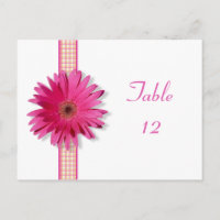 Roze Gerbera Daisy Plaid Table Number Card