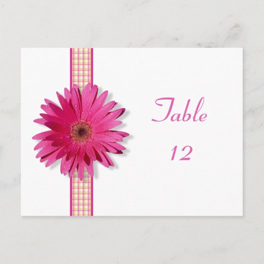 Roze Gerbera Daisy Plaid Table Number Card Briefkaart (Voorkant)