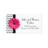 Roze Gerbera Daisy Polka Dot Weddenschap Etiket (Voorkant)