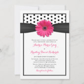 Roze Gerbera Daisy Polka Dot Wedding Uitnodiging (Voorkant)
